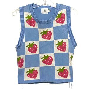 Luna Ivy Strawberry Sweater Vest‎ Girls S Blue Checkerboard Preppy Kawaii Fruit